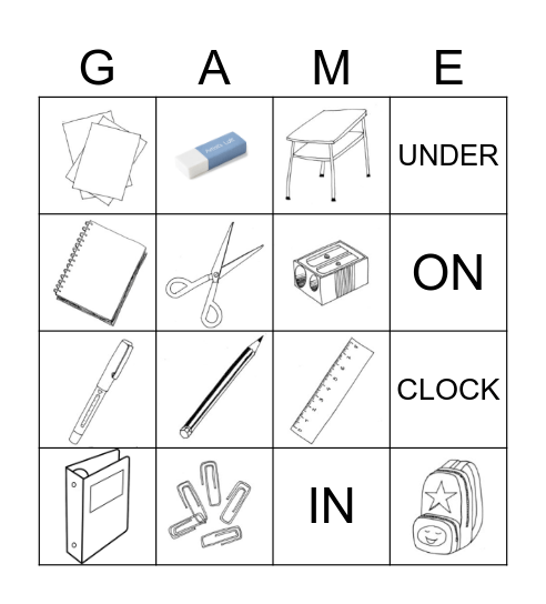 School Supplies Bingo Card