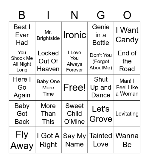 Mix Tape Bingo Card