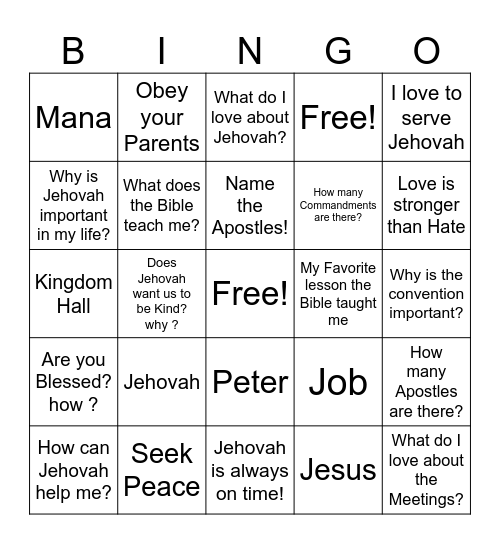 JW BINGO Card