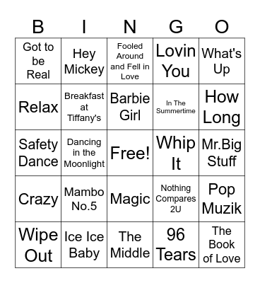 One Hit Wonders #1 Bingo Card