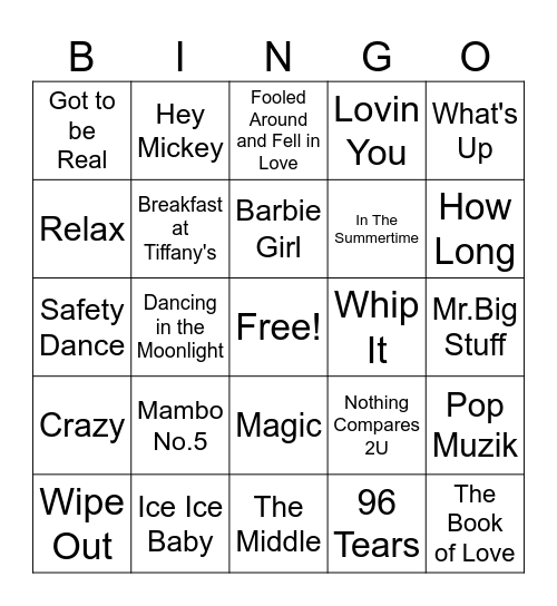 One Hit Wonders #1 Bingo Card