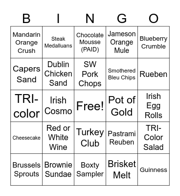 Irish Bingo Card