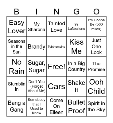 One Hit Wonder's #2 Bingo Card
