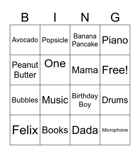 JEREMIAH'S BIRTHDAY Bingo Card