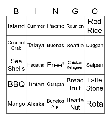 Family Reunion Bingo Card