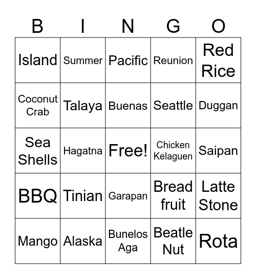 Family Reunion Bingo Card