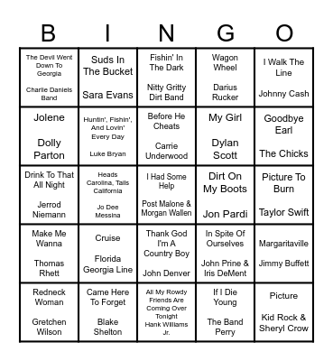 COUNTRY Bingo Card