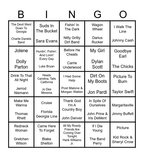 COUNTRY Bingo Card