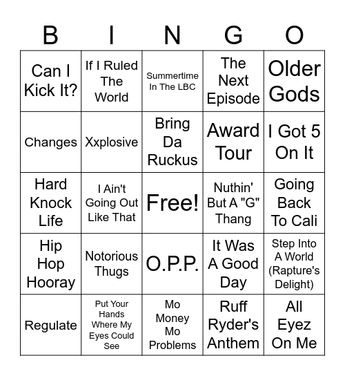 East Coast VS West Coast: 90s Hip Hop Bingo Card