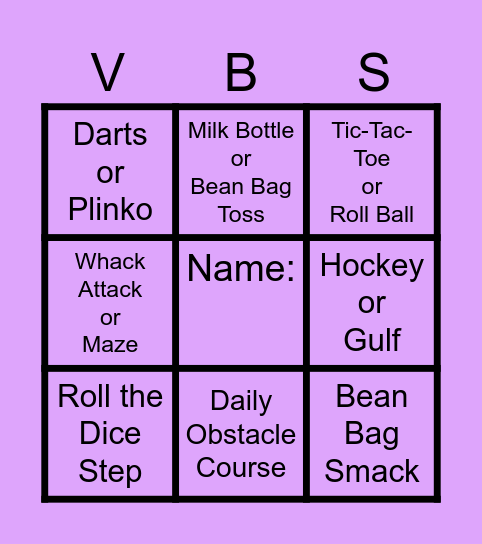 Thursday K-Jr. High Bingo Card