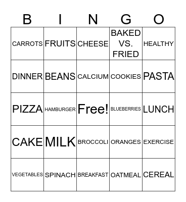 NUTRITION Bingo Card