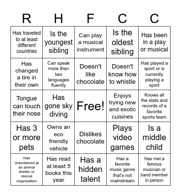 Get to know you Bingo Card