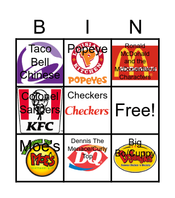 Fast Foods Bingo Card