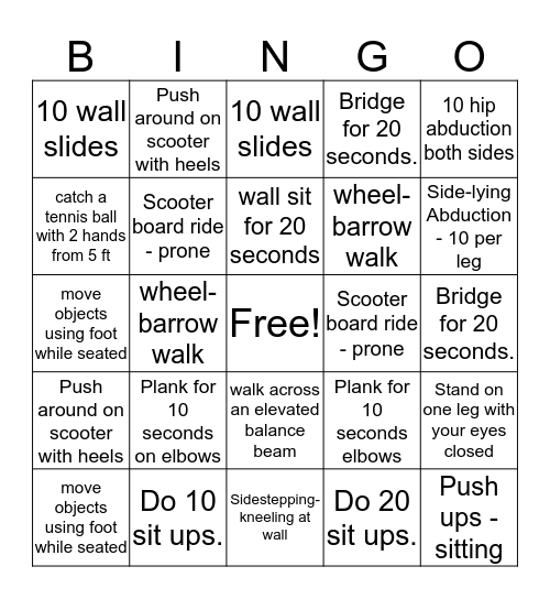 Physical Therapy Bingo! Bingo Card