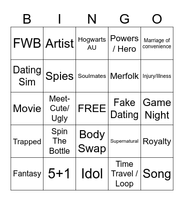 Fanfic Bingo Card
