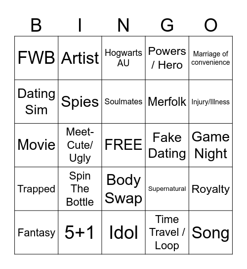 Fanfic Bingo Card