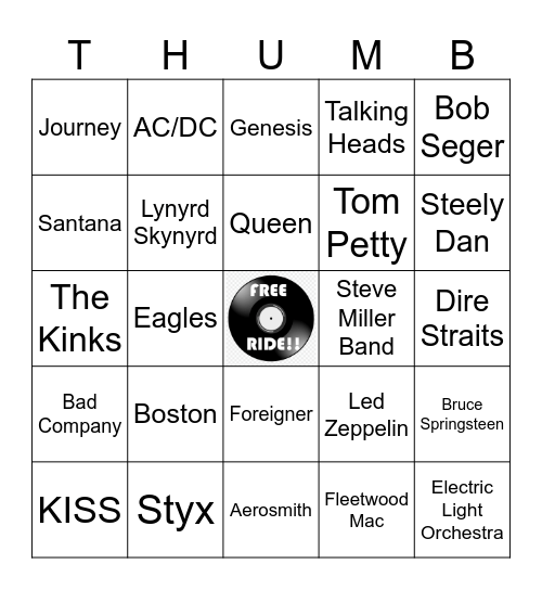 Classic Rock Jams Bingo Card