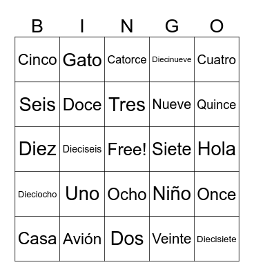 Los Números Bingo Card