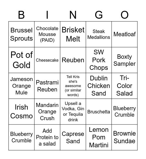 Irish Bingo Card