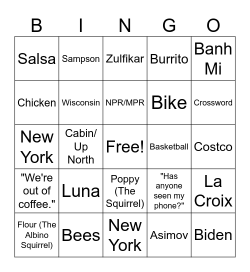Striegel Family Bingo | Summer 2024 Bingo Card