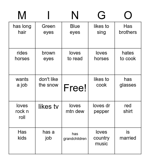 mingle+bingo=Mingo Bingo Card