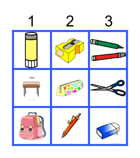 School Supplies Bingo Card