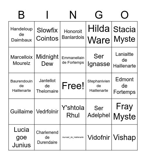 Bingo Night! Heavensward Edition Bingo Card