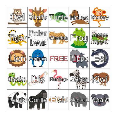 Animals Bingo Card