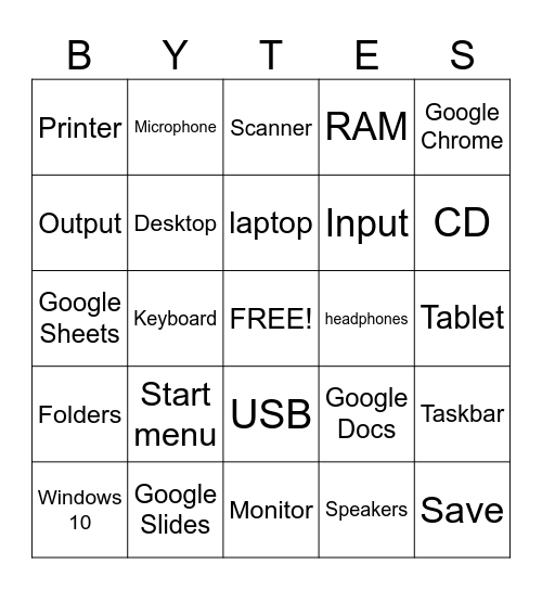 Technology Bingo Card