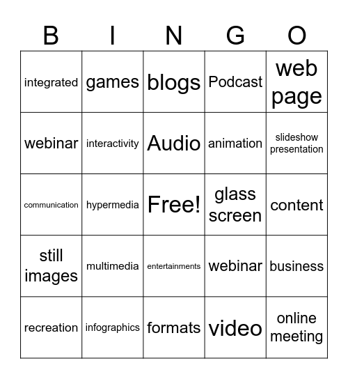 Vocabulary Bingo Card