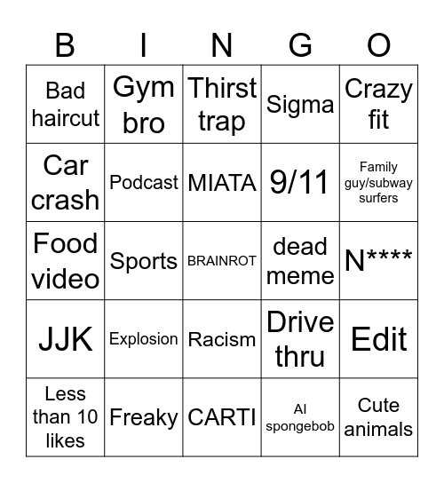 IG REELS Bingo Card