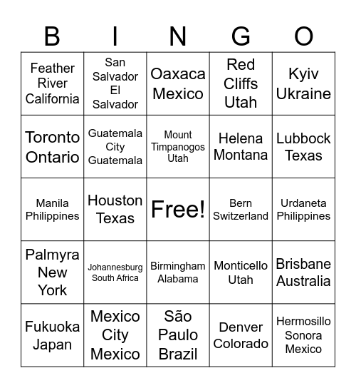 Temple Bingo Card