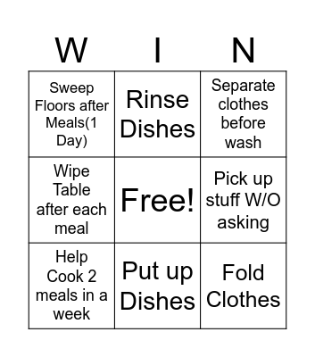 CHORES BINGO Card