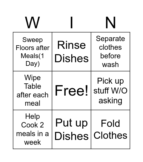 CHORES BINGO Card