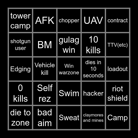 Warzone bingo MW3 Bingo Card