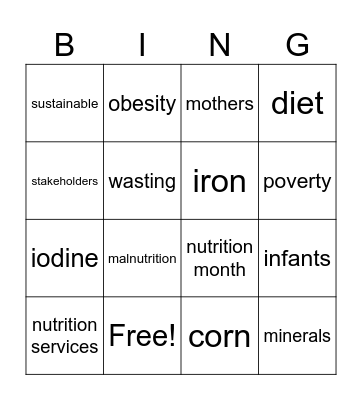 Nutri BINGO Card