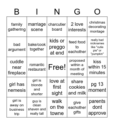 christmas hallmark movies Bingo Card