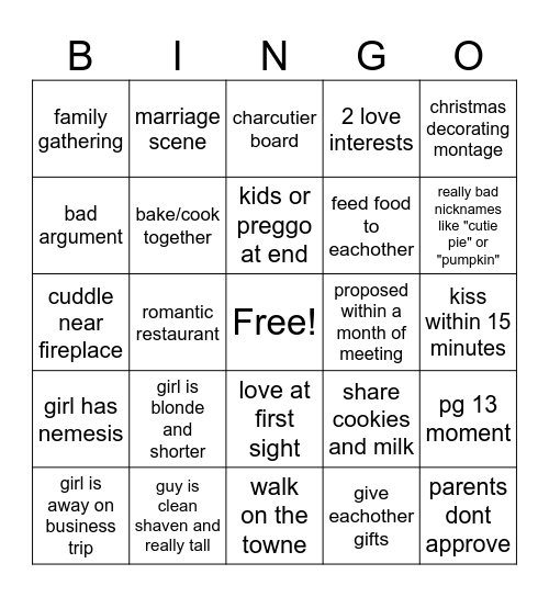 christmas hallmark movies Bingo Card