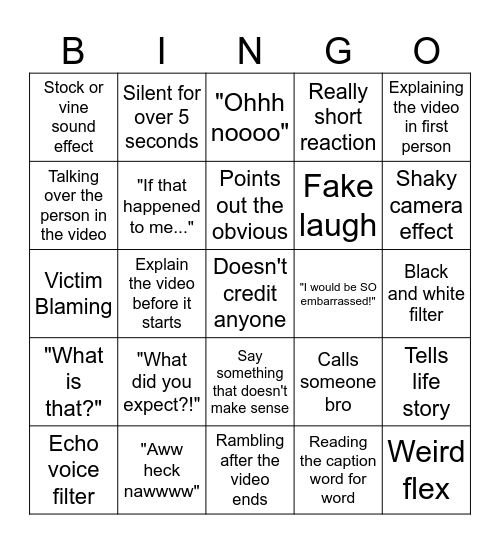 Ssniperwolf Bingo Card