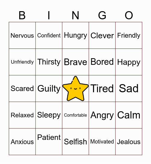 Feelings & Emotions Bingo Card