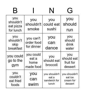 Healthy Habits Bingo Card