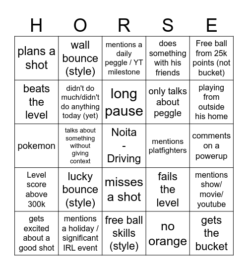 Dumbboard Peggle Bingo Card