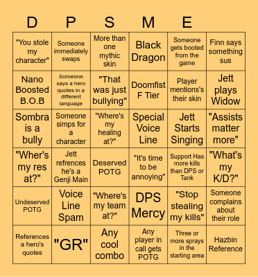 Playing Overwatch with my friends Bingo Card