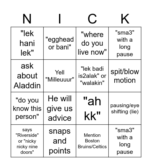ZARBOUL BINGO Card