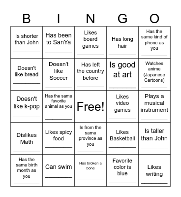 Human Bingo Card