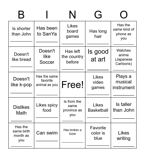 Human Bingo Card