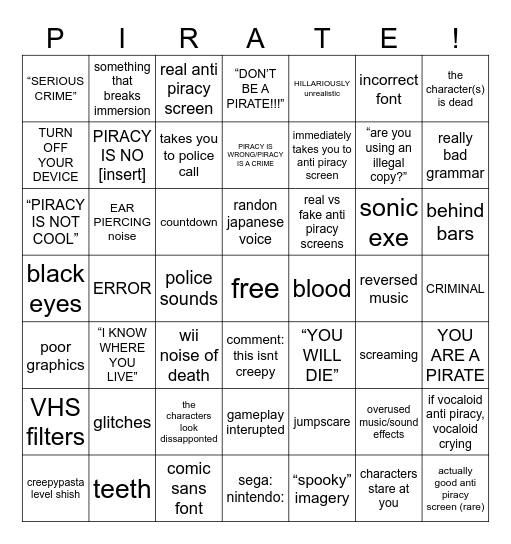 ANTI PIRACY BINGO!!! Bingo Card