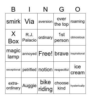 WONDER BINGO GAME #1 Bingo Card