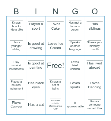 Getting To Know You Bingo Card