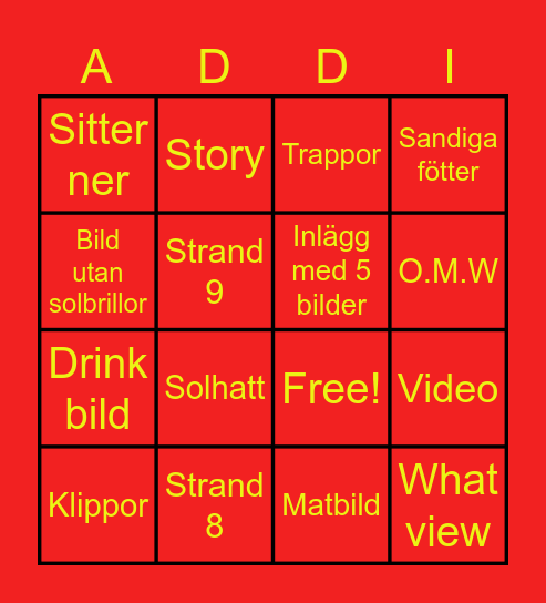 Addi på resa Bingo Card